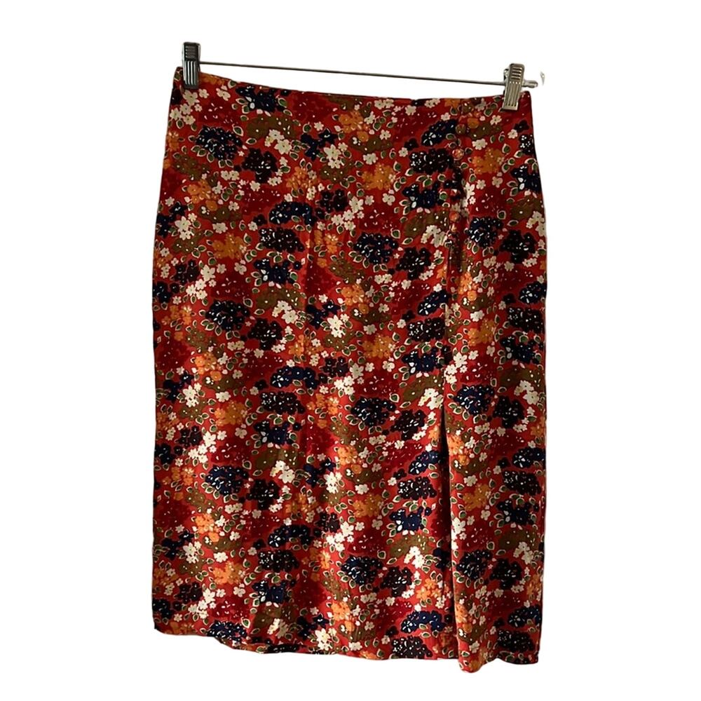 C.C. Outlaw Orange Floral Print Skirt Woman Size 8 Cottagecore Y2K